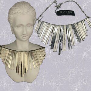 Guess Silver-Tone Diamond Cut-Polished Graduated Matchsticks Statement Necklace